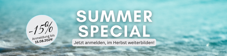 Summerspecial -15% im Hintergrund Meer und Sand